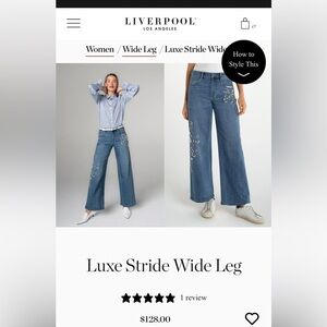 Liverpool Los Angeles Wide leg embellished jeans-sz 12 (31)-like new condition.